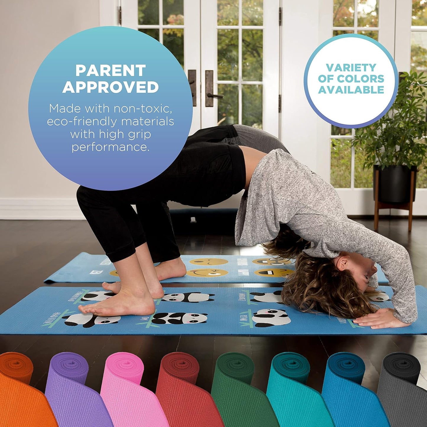 Bean Products Yoga Mat for Exercise - Non Slip Thick Comfortable Workout Floor Mat for Adults and Kids - Eco Friendly Foldable Yoga Mat for Yoga, Pilates, Gym and Stretching