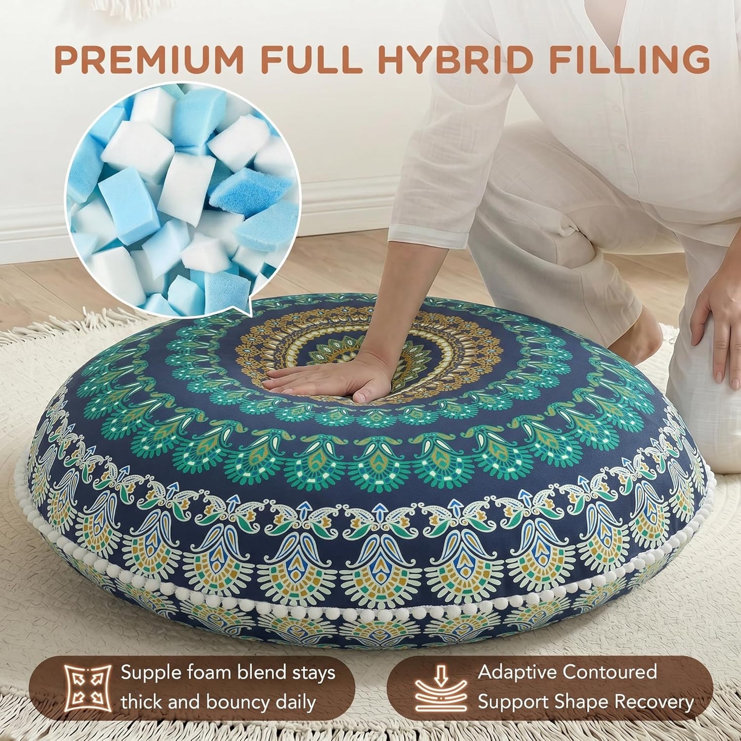 Codi Meditation Floor Pillow Set of 2, Round Large Pillows Seating for Adults, Bohemian Mandala Circle Cushion for Outdoor Fireplace Yoga Living Room, 32 Inch, Memory Foam Added, Purple Orchid NEW