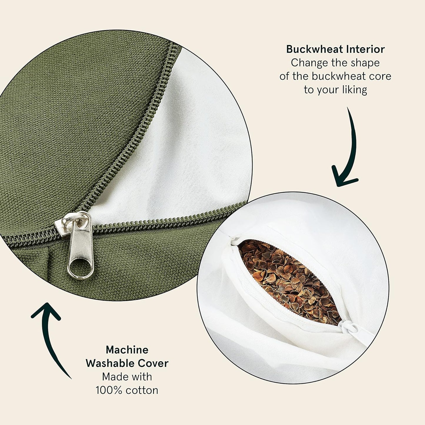 Retrospec Sedona Zafu Meditation Cushion with Buckwheat Hull Fill - Adjustable Yoga & Pilates Equipment Support - 17in Crescent Cotton Cover