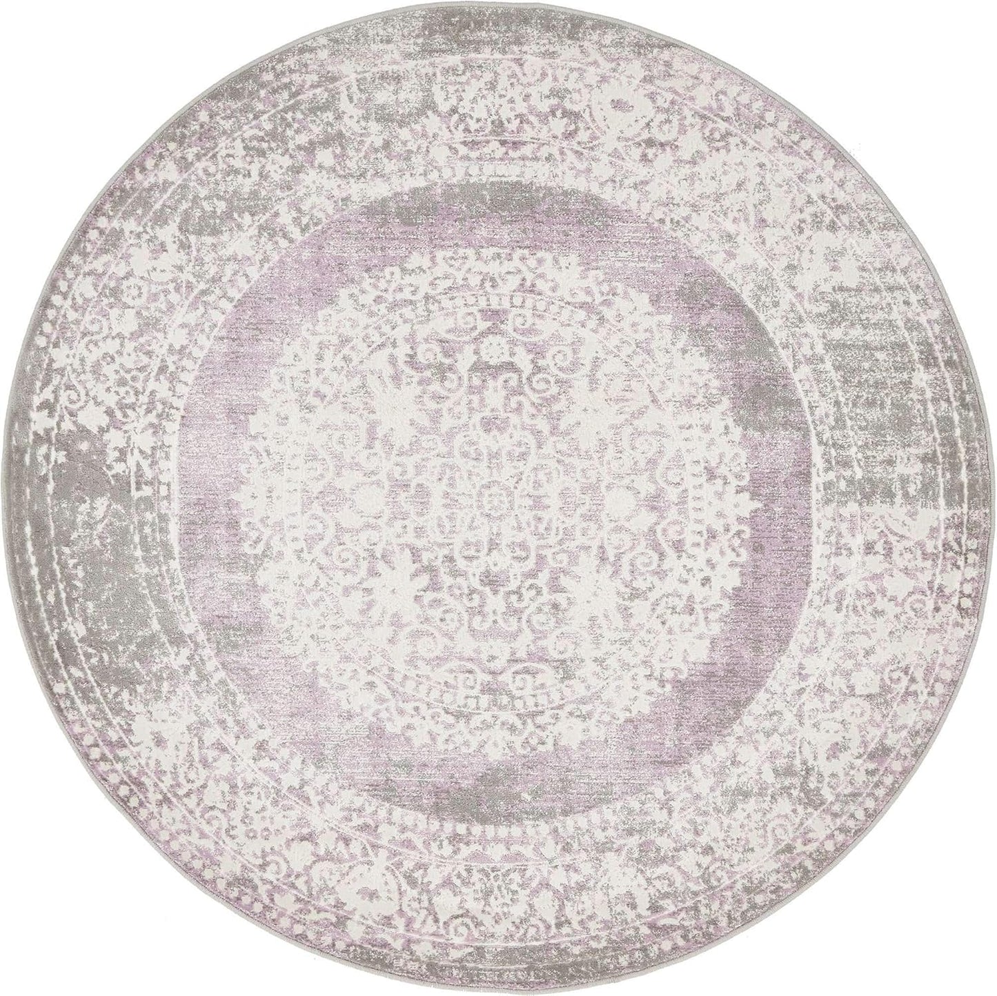 Unique Loom New Classical Collection Area Rug - Olwen (4'Round, Purple/ Gray)