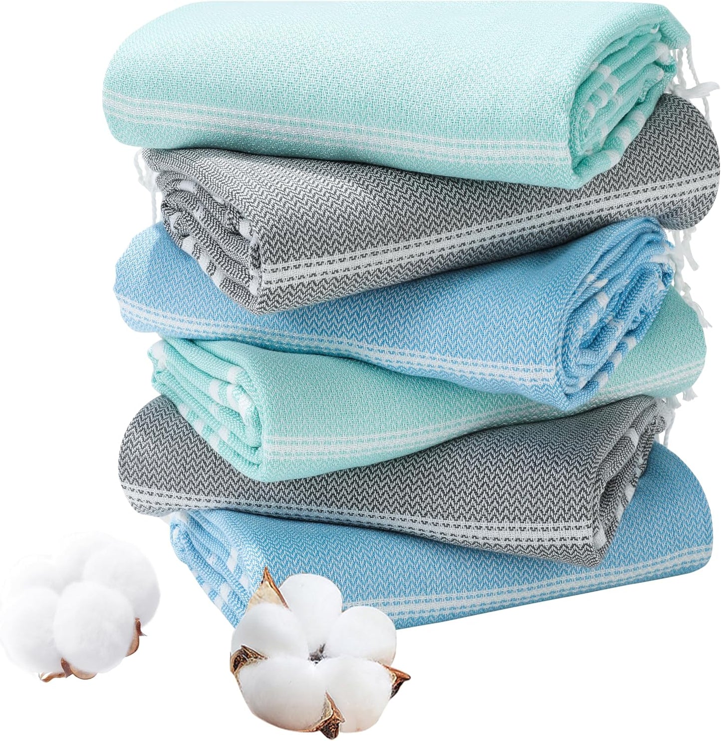 Genovega 6 Packs Oversized Turkish Beach Towels Set Bulk 74"x38" Extra Large Quick Dry Sand Free Light Swim Bath Camping Pool Towel Travel Blanket Essentials Cruise Accessories Adult Vacation Stuff