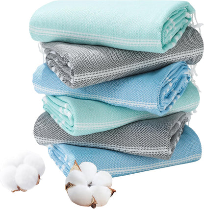 Genovega 6 Packs Oversized Turkish Beach Towels Set Bulk 74"x38" Extra Large Quick Dry Sand Free Light Swim Bath Camping Pool Towel Travel Blanket Essentials Cruise Accessories Adult Vacation Stuff