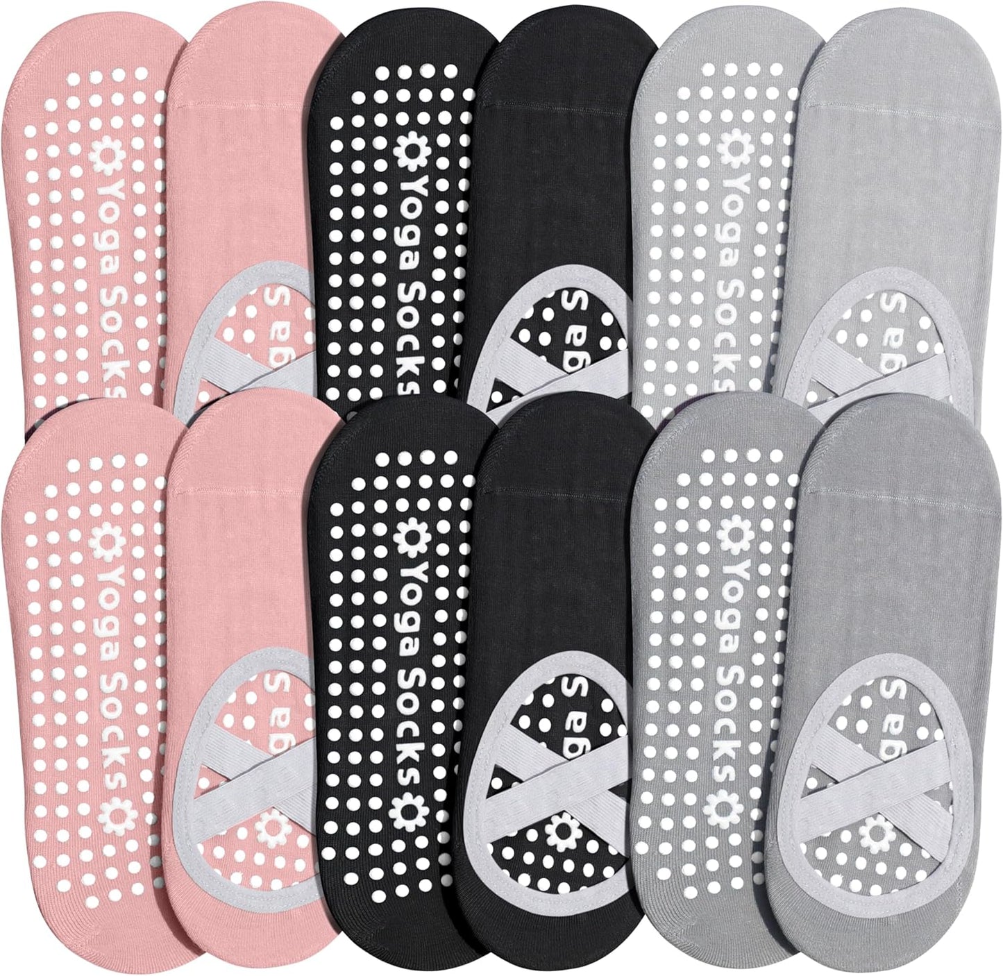 ihuan 6 Pairs Pilates Socks for women, Non-Slip Yoga Socks With Grip&Strap for Dance Barre Ballet Fitness Workout（5-9）