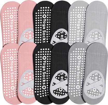 ihuan 6 Pairs Pilates Socks for women, Non-Slip Yoga Socks With Grip&Strap for Dance Barre Ballet Fitness Workout（5-9）