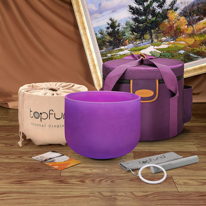 TOPFUND Pink Purple F Note Crystal Singing Bowl Heart Chakra 8 inch with Suede Mallet