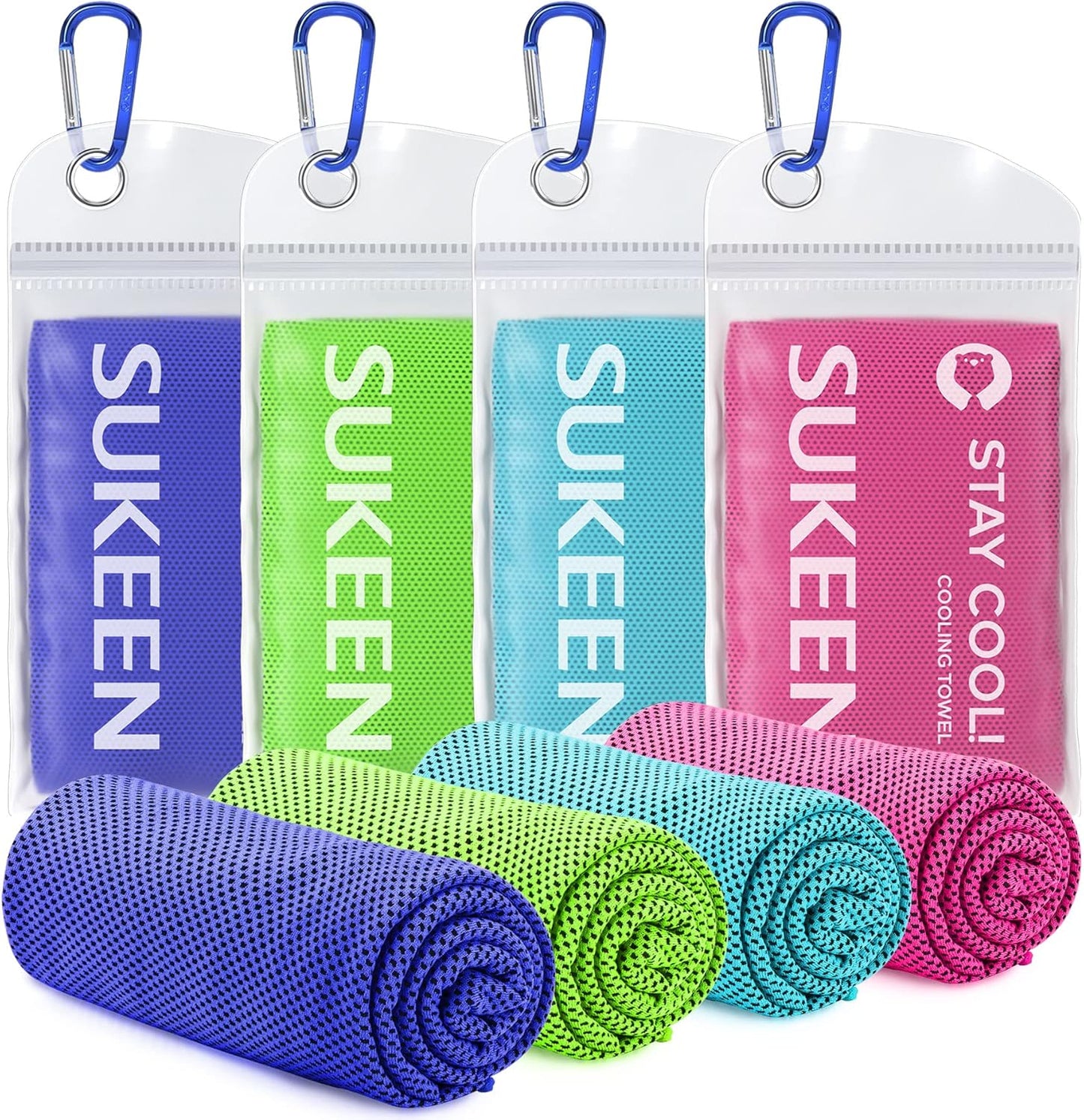 Sukeen 4 Pack Cooling Towels (40"x12"), Cooling Neck Wraps, Ice Towel, Soft Breathable Chilly Towel,Microfiber Towel for Yoga,Sport,Running,Gym,Workout,Camping,Fitness,Workout & More Activities
