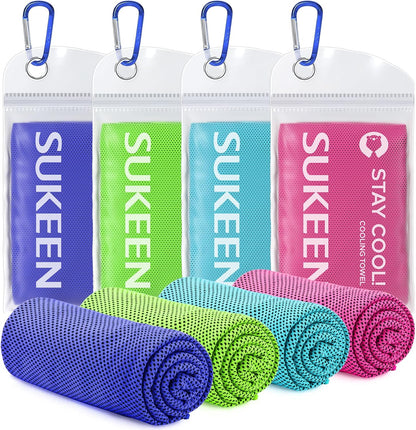 Sukeen 4 Pack Cooling Towels (40"x12"), Cooling Neck Wraps, Ice Towel, Soft Breathable Chilly Towel,Microfiber Towel for Yoga,Sport,Running,Gym,Workout,Camping,Fitness,Workout & More Activities