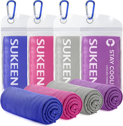 Sukeen 4 Pack Cooling Towels (40"x12"), Cooling Neck Wraps, Ice Towel, Soft Breathable Chilly Towel,Microfiber Towel for Yoga,Sport,Running,Gym,Workout,Camping,Fitness,Workout & More Activities