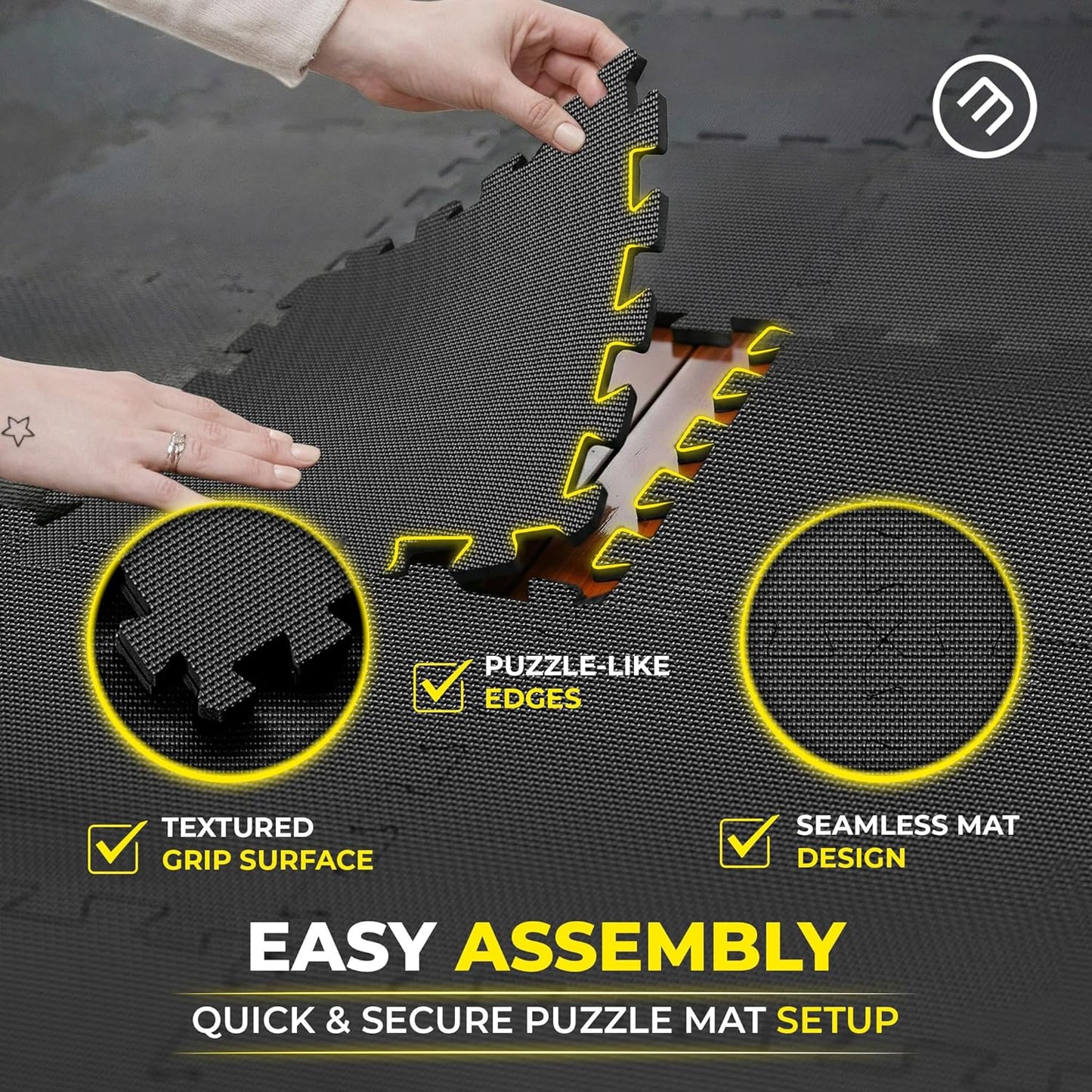 bemaxx Gym Mats Set - 18 pcs EVA Interlocking Foam Floor Tiles (12.6"x12.6"x0.4") 18sqft Protective Gym Flooring Sports Home Workout Exercise Mats Puzzle Garage Fitness Play-Room Pool Treadmill Bike