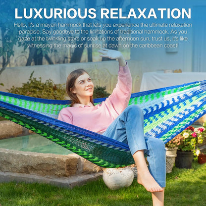 PNAEUT Handwoven Mayan Hammocks, Double Rope Hammock for Outdoor Outside & Indoor, Thick Soft 600 lbs Capacity Heavy-Duty, Includes Tree Straps, Carabiners & Carrying Bag (Nature, X-Large)