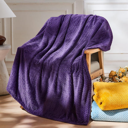 NEWCOSPLAY Super Soft Throw Blanket Light Purple Premium Silky Flannel Fleece Leaves Pattern Lightweight Bed Blanket All Season Use (Light Purple, Throw(50"x60")) - Colors A