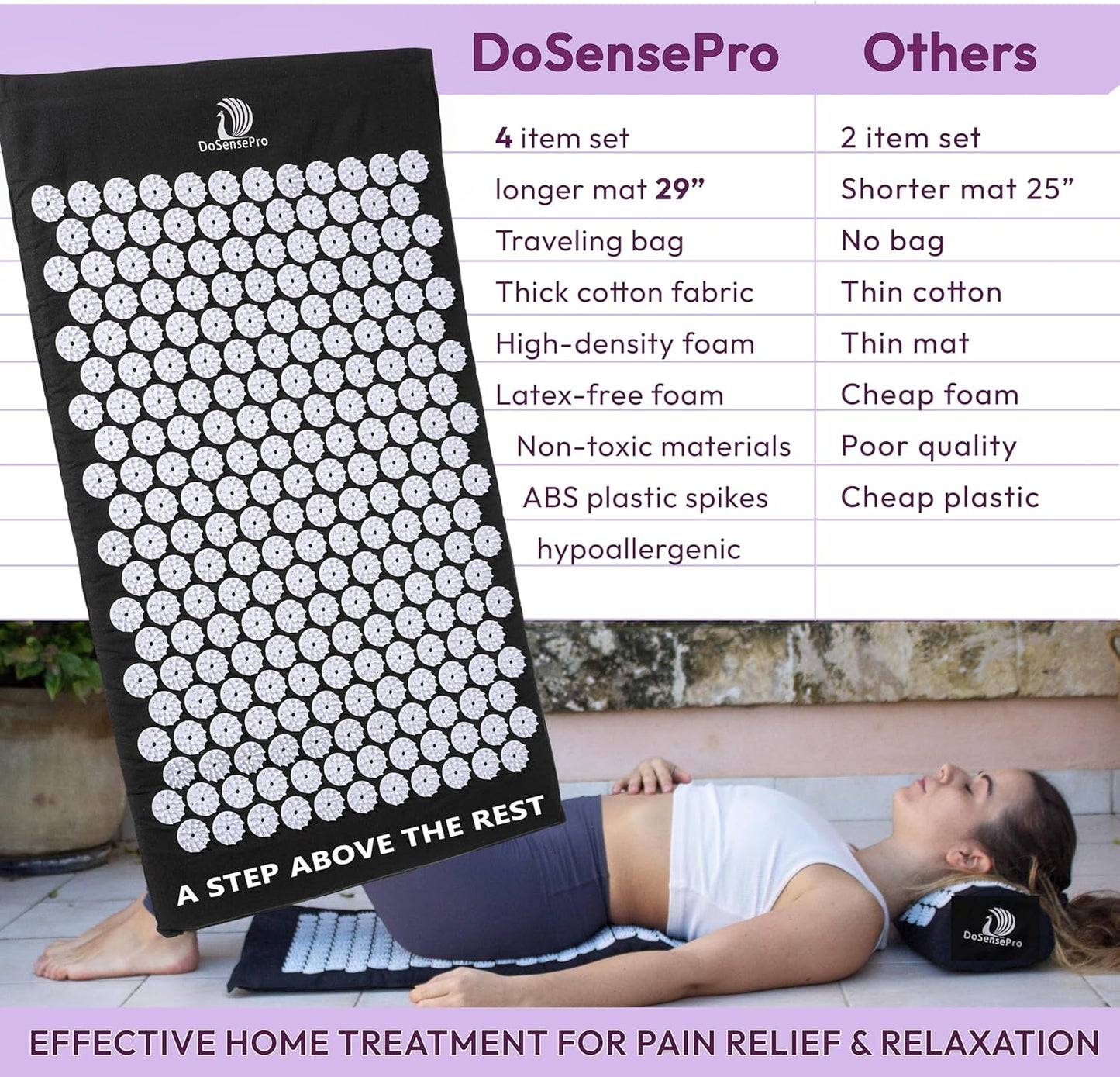 Acupressure Mat & Pillow Set – Extra-Long 29” Acupressure Therapy for Back & Neck Pain Relief, Sciatica, Stress Relief & Sleep Support – Includes Carry Bag & Hot/Cold Pack (Purple)