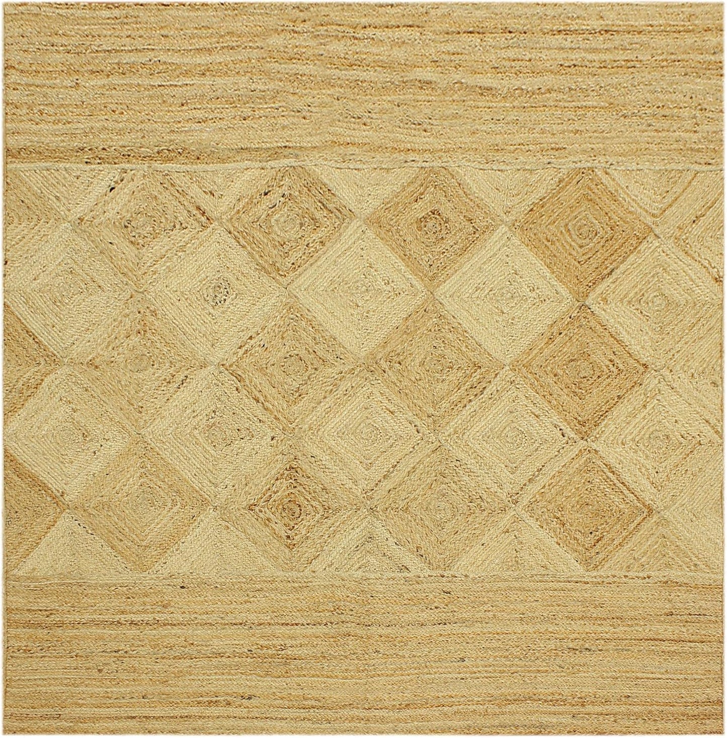 Scalloped Edge Kilim Rug 3' Square Rug Beige & Multicolor Cape Cod Design Carpet Thick 0.27 inches Hand Braided Jute Flatweave Indoor Outdoor Use Rugs for Bedroom, Kitche, Yoga Mat