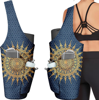 Yoga Bag for Women, Large Yoga Mat Bag Tote Carrier with Wet Dry Pocket, Water Bottle Holder & Adjustable Strap, Fits 1/2" Thick Yoga Mat for Gym, Pilates, Travel, Work