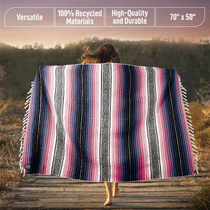 Hydration Nation Authentic Large Handwoven Mexican Blanket - Soft Yoga - Durable Serape - Lightweight Falsa, Beach, Camping, Picnic, Outdoor 70"x50" - Mandarin