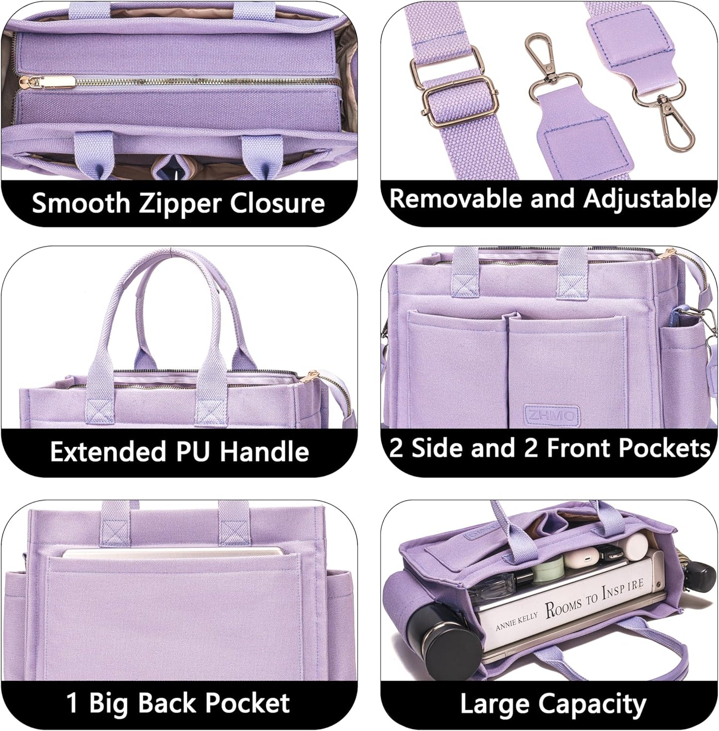 ZHMO Canvas Tote Bag for Women,Women's Bags Crossbody Bags Work Laptop Tote Bag Large Handbags Purse for Travel Nurse Teacher