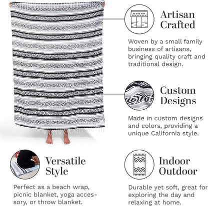 Mexican Blanket by Laguna Beach Textile Co - Beach, Yoga, Camping, or Decorative Throw Blanket - Traditional Handmade Serape (Ivory)
