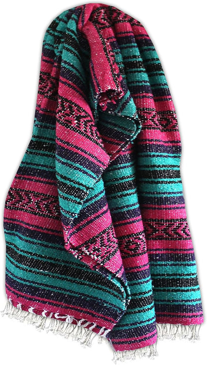 Del Mex Classic Mexican Blanket, Large Authentic Woven Falsa Throw (70"x50"), Artisan Southwest Décor for Beach, Yoga, Outdoors (Lavender)