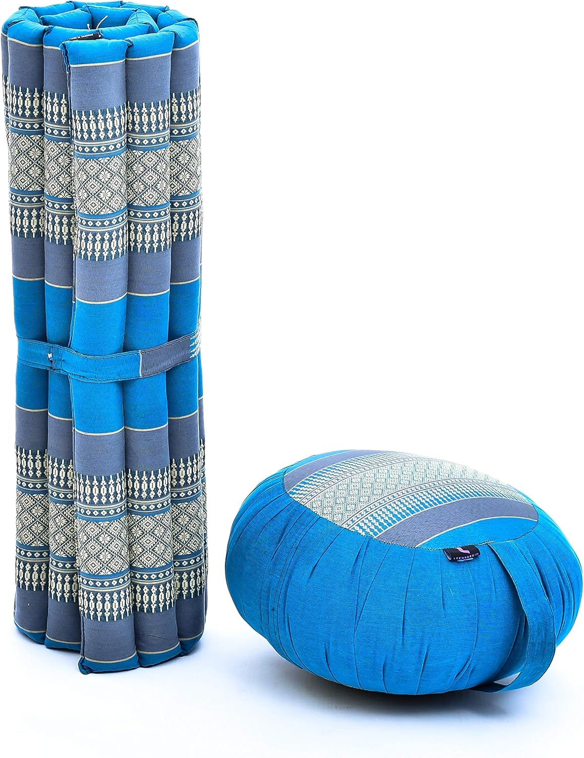 Leewadee Meditation Cushion Set – 1 Round Zafu Meditation Pillow and 1 Square Roll-Up Zabuton Meditation Mat, Pillows Bundle Filled with Kapok