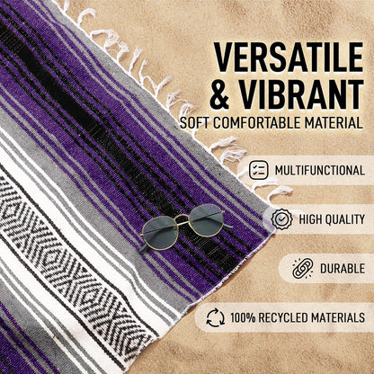 Hydration Nation Authentic Large Handwoven Mexican Blanket - Soft Yoga - Durable Serape - Lightweight Falsa, Beach, Camping, Picnic, Outdoor 70"x50" - Mandarin