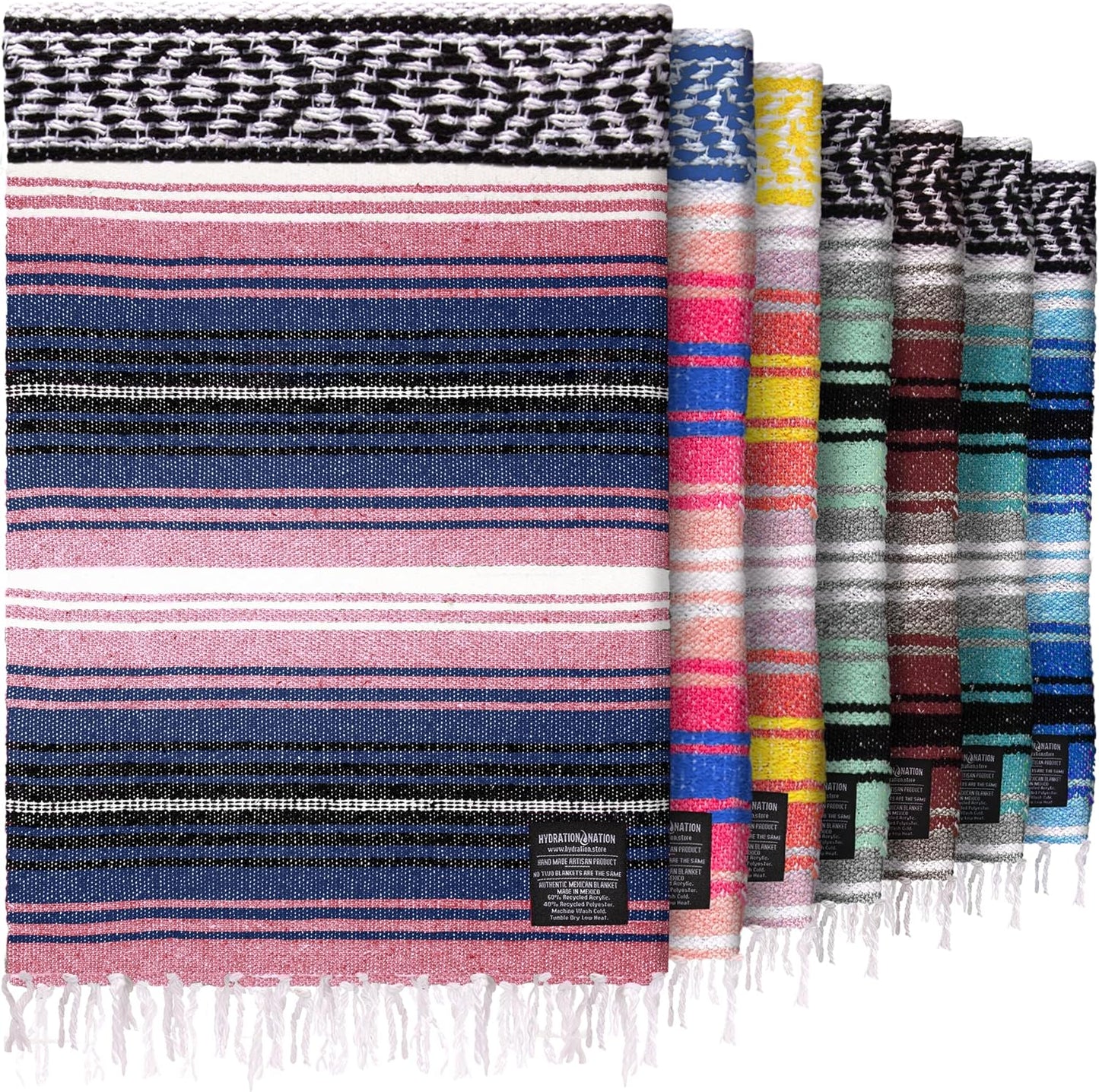 Hydration Nation Authentic Large Handwoven Mexican Blanket - Soft Yoga - Durable Serape - Lightweight Falsa, Beach, Camping, Picnic, Outdoor 70"x50" - Mandarin