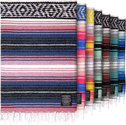 Hydration Nation Authentic Large Handwoven Mexican Blanket - Soft Yoga - Durable Serape - Lightweight Falsa, Beach, Camping, Picnic, Outdoor 70"x50" - Mandarin
