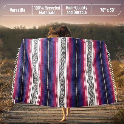 Hydration Nation Authentic Large Handwoven Mexican Blanket - Soft Yoga - Durable Serape - Lightweight Falsa, Beach, Camping, Picnic, Outdoor 70"x50" - Mandarin