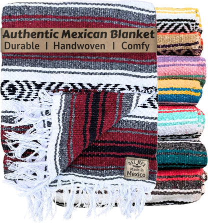 Del Mex Classic Mexican Blanket, Large Authentic Woven Falsa Throw (70"x50"), Artisan Southwest Décor for Beach, Yoga, Outdoors (Lavender)