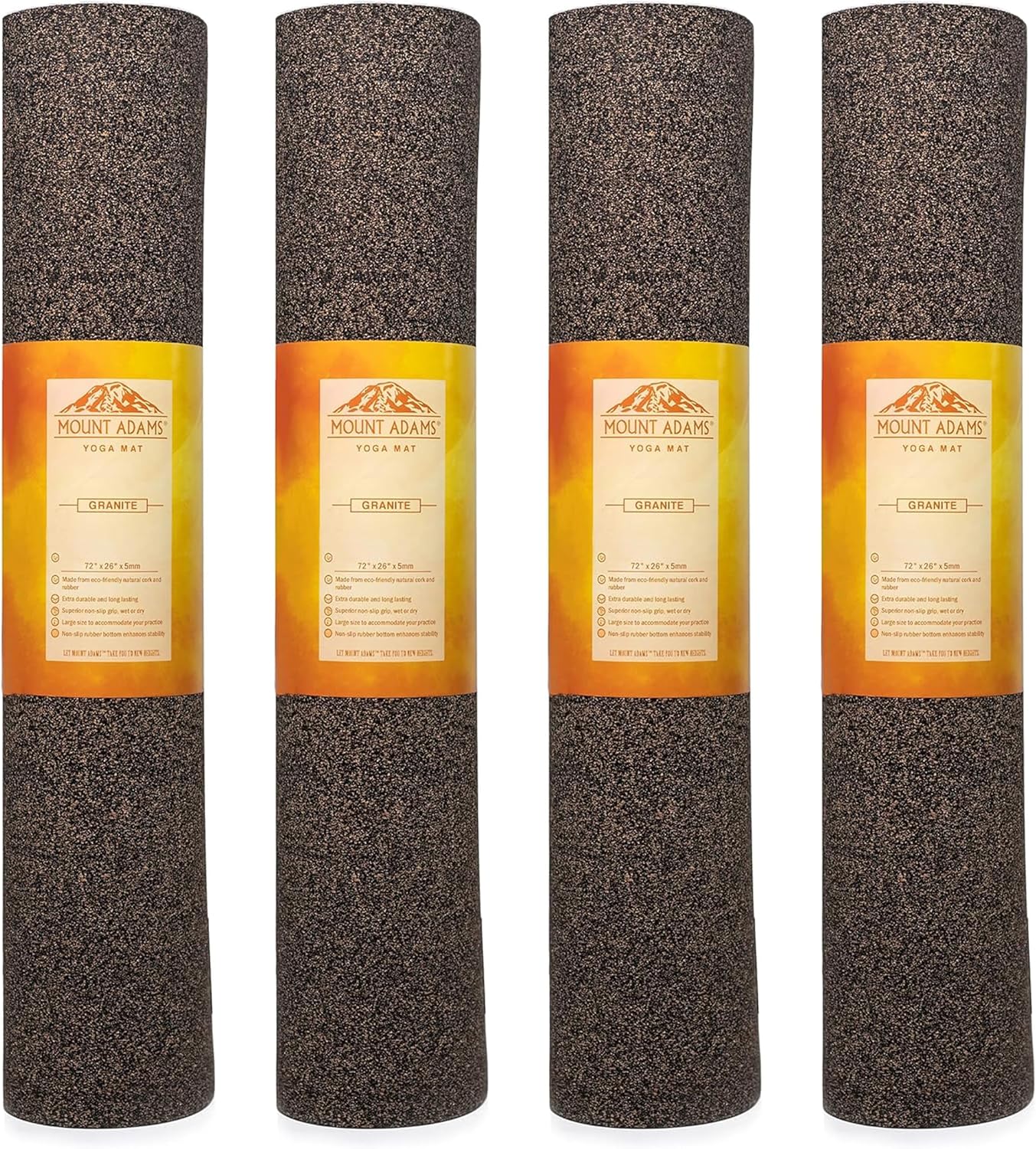 Mount Adams 4-Pack Granite XL Heavy Yoga Mat, 72” x 26” Cork and Natural Rubber Exercise Mat, 5mm Thick Workout Mat, Wet or Dry Non Slip Mat, Heavyweight Extra Large Gym Mat for Fitness or Pilates