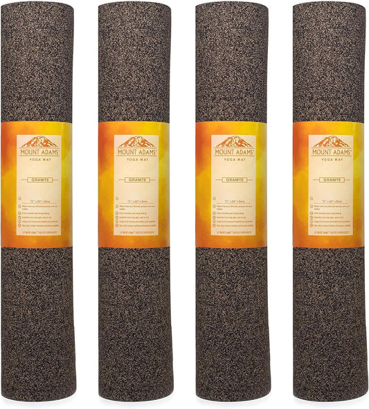 Mount Adams 4-Pack Granite XL Heavy Yoga Mat, 72” x 26” Cork and Natural Rubber Exercise Mat, 5mm Thick Workout Mat, Wet or Dry Non Slip Mat, Heavyweight Extra Large Gym Mat for Fitness or Pilates