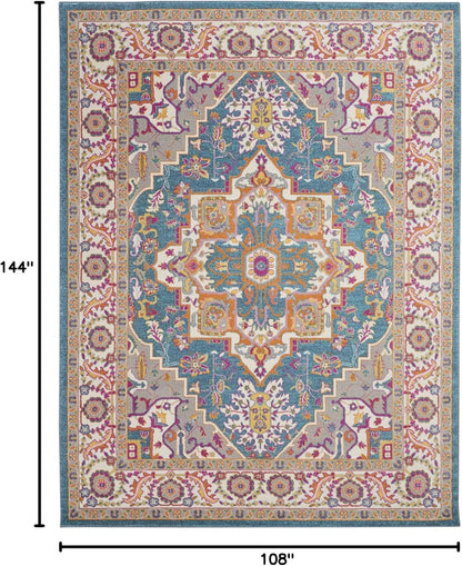 Nourison Home Passion Teal Multicolor 9' x 12' Area Rug - Easy Clean, Non Shedding, Bed Room, Living Room, Dining Room, Kitchen (9' x 12')