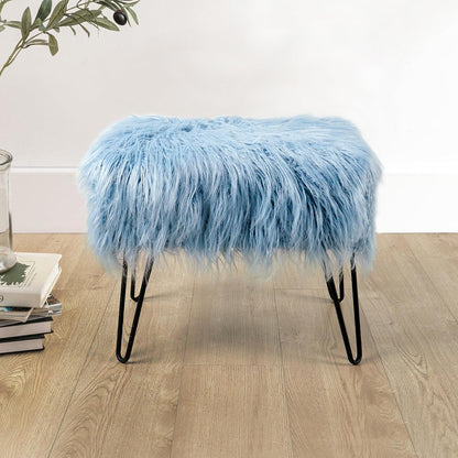 Home Soft Things Green Mongolian Faux Fur Ottoman, Desert Sage, 19'' x 13'' x 17'', Cozy Plush Fluffy Ottoman Foot Rest Stool for Living Room Bedroom Entryway Makeup Bench End of Bed Home Décor