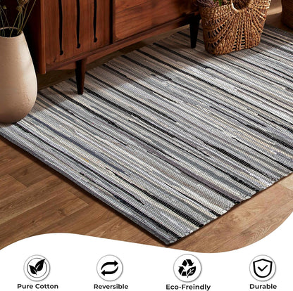 Ramanta Home 100% Cotton Chindi Hosiery Rug 24x36 Inch - Dark Multi, Farmhouse Reversible Soft Bohemeian Rugs Ideal for Entryways, Kitchen, Bedroom | Durable Lightweight Handmade Accent Doormat