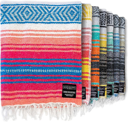 Benevolence LA Authentic Handwoven Mexican Blanket | Yoga Blankets, Outdoor, Picnic, Beach, Camping | Equestrian Saddle | Serape 50x70 inches - Coral, Pack of 1