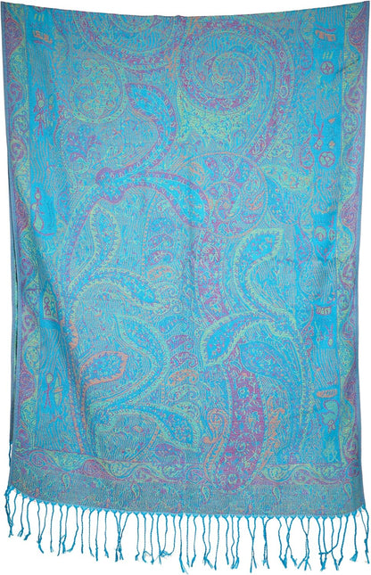Achillea Reversible Paisley Pashmina Rave Scarf – Exotic Indian Shawls and Wraps for Evening Dresses, Festivals, All Seasons - Colors B
