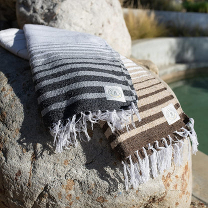 Mexican Blanket by Laguna Beach Textile Co - Beach, Yoga, Camping, or Decorative Throw Blanket - Traditional Handmade Serape (Ivory)