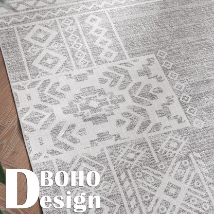 jinchan Area Rug 4x6 Ultra-Thin Washable Vintage Boho Geometric Entryway Rug Non-Slip Non-Shedding Carpet for Living Room Bedroom Blue Ivory