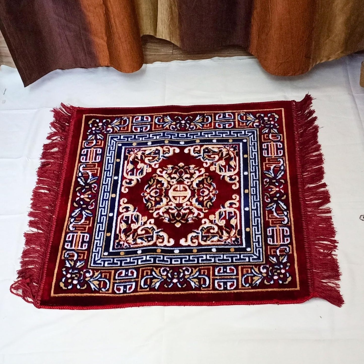 Pooja Aasan in Velvet for puja and Yoga Meditation Rug, Prayer Mattress Mat 1 Pcs (24" inch) Multi Purpose Pooja Cloth Aasan, Car Seat Cover, Sofa Set, Laptop Ethnic Design Home Decor Mat Rug Carpet