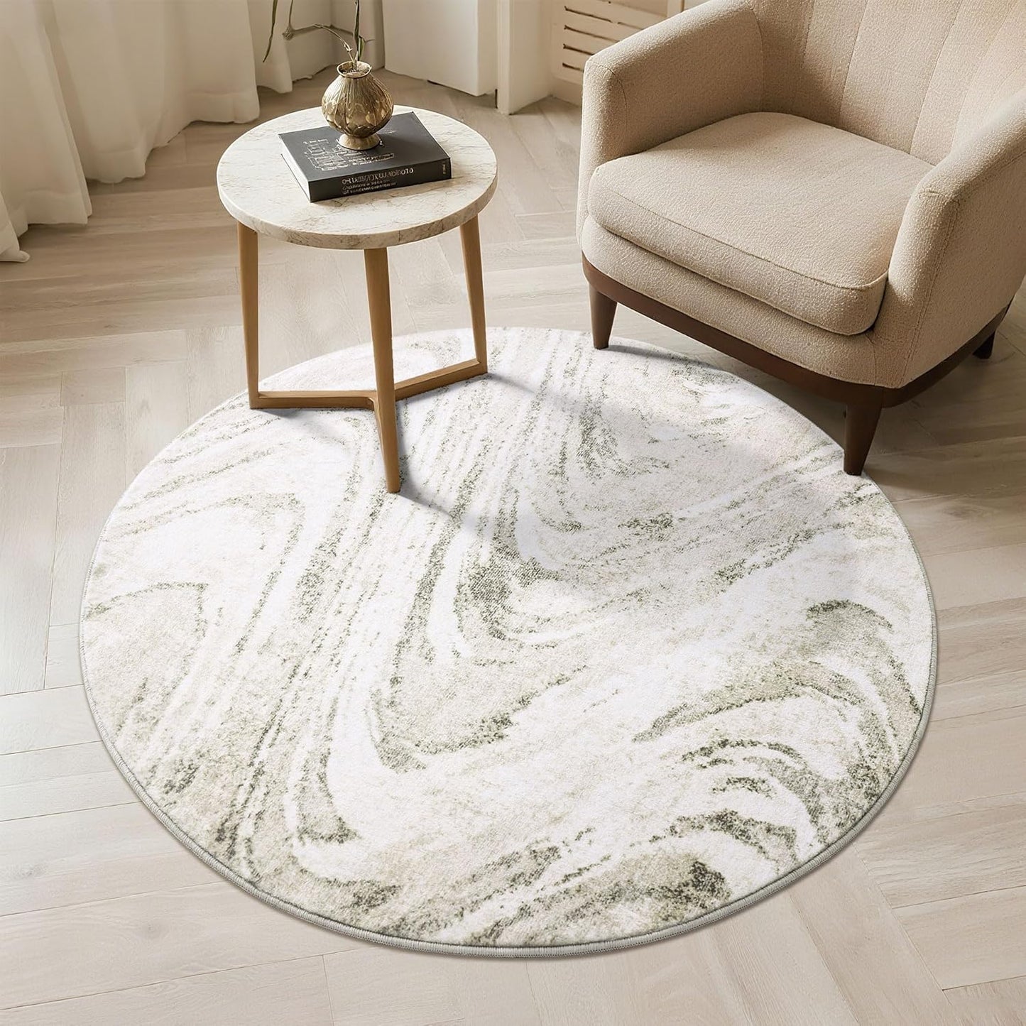 Carvapet 4ft Washable Round Rugs, Modern Abstract Circle Rug, Non Slip Rubber Backing Foldable Low Pile Carpet for Living Room Bedroom, 4ft Red/Orange Rug