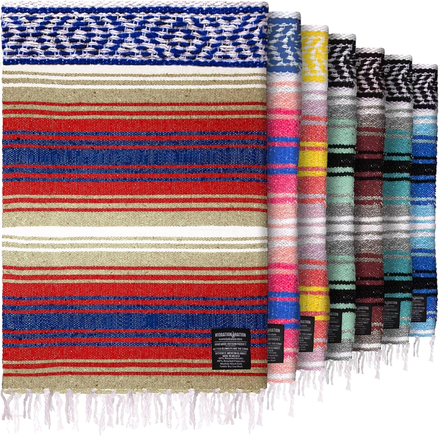 Hydration Nation Authentic Large Handwoven Mexican Blanket - Soft Yoga - Durable Serape - Lightweight Falsa, Beach, Camping, Picnic, Outdoor 70"x50" - Mandarin