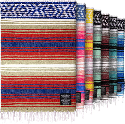 Hydration Nation Authentic Large Handwoven Mexican Blanket - Soft Yoga - Durable Serape - Lightweight Falsa, Beach, Camping, Picnic, Outdoor 70"x50" - Mandarin
