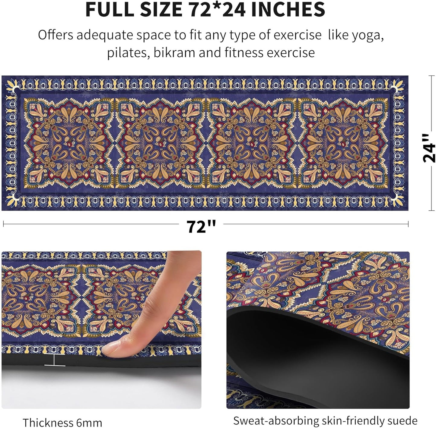 nuveti Yoga Mat Print Extra Thick TPE Non Slip Fitness Exercise Mat with Carrying Bag,72"x24" Extra Thick 6MM Exercise & Workout Mat for Yoga, Pilates Fitness and Floor Exercises - Colors B