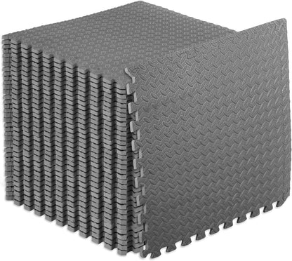 ProsourceFit Exercise Puzzle Mat ½-inch, EVA Interlocking Foam Floor Tiles for Home Gym, Workout Equipment, Kids Play Areas, Black, 24 SQ FT - 6 Tiles