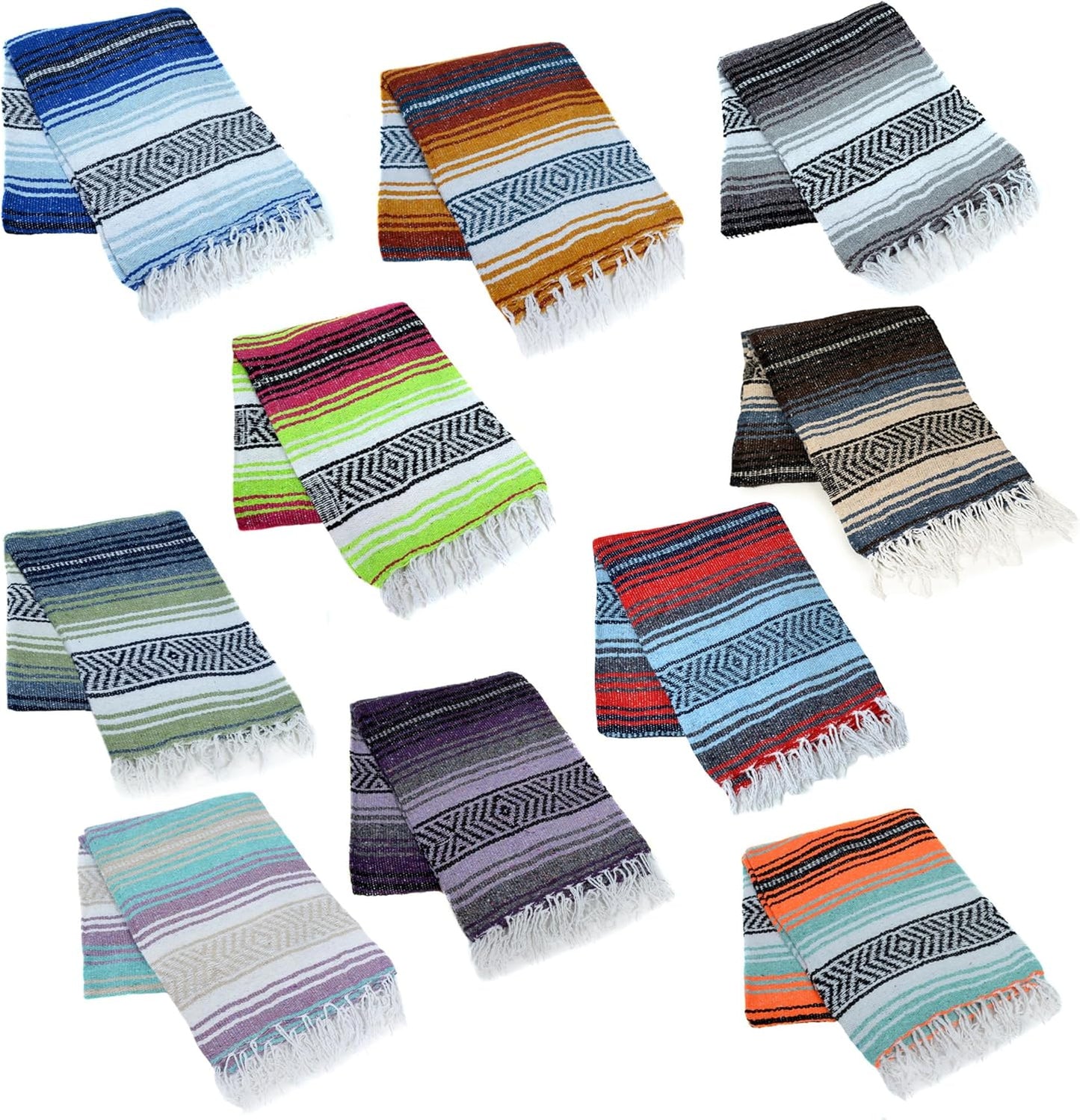 La Montana Authentic Mexican Blanket (10-Pack) - 74in x 50in Woven in Mexico - Falsa Throw for Yoga Studio, Picnic/Camping/Beach, Saddle Blanket, Bed/Home Decor (Assorted Neutrals)