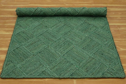 Hand Braided Jute 4 Ft Square Kilim Rug Flatweave Pink Geometric Pattern Jute Sisal Rug, Thick 0.27 Inch Indoor Outdoor Carpet for Kitchen, Bedside, Yoga Mat - Colors A