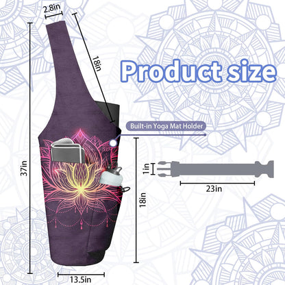 Yoga Bag for Women, Large Yoga Mat Bag Tote Carrier with Wet Dry Pocket, Water Bottle Holder & Adjustable Strap, Fits 1/2" Thick Yoga Mat for Gym, Pilates, Travel, Work