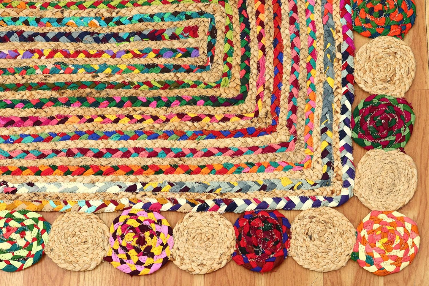 Heavy Material Hand Braided Jute 3x5 Natural Jute Beige Multi Geometric Design Hand Woven Rug Flatweave Area Carpet Indoor Outdoor Rugs for Kitchen Garden Yoga Mat - Colors A