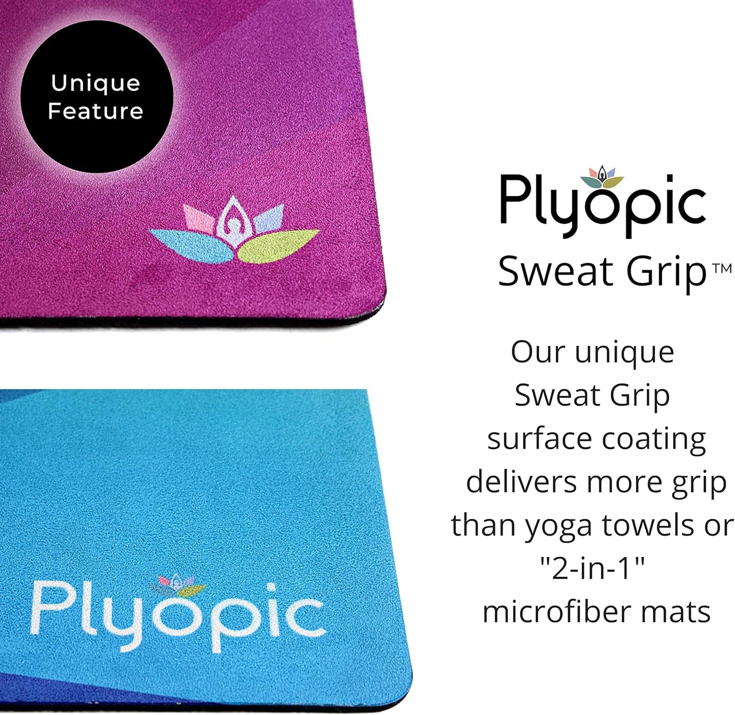 Plyopic. All In One Yoga Mat | Luxury Sweat-Grip Mat/Towel Combo | Ideal for Yoga, Hot Yoga, Bikram, Pilates, Workout & Exercise | Eco-Friendly Natural Rubber