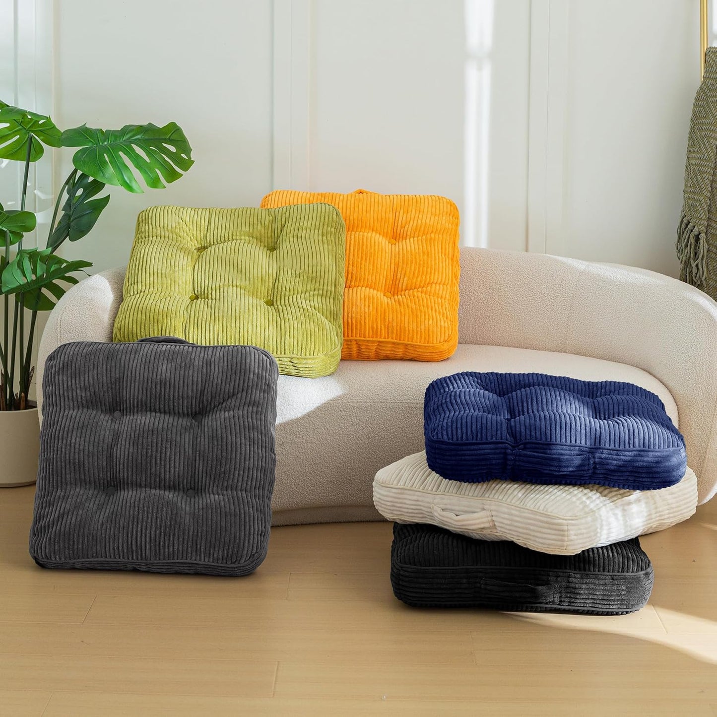 HIGOGOGO Floor Pillow Cushion for Adults, Meditation Cushion Pillow, Large Square Floor Sitting, Tufted Corduroy Cover, for Tatami Living Room or Yoga, 22x22 Inch, Dark Grey