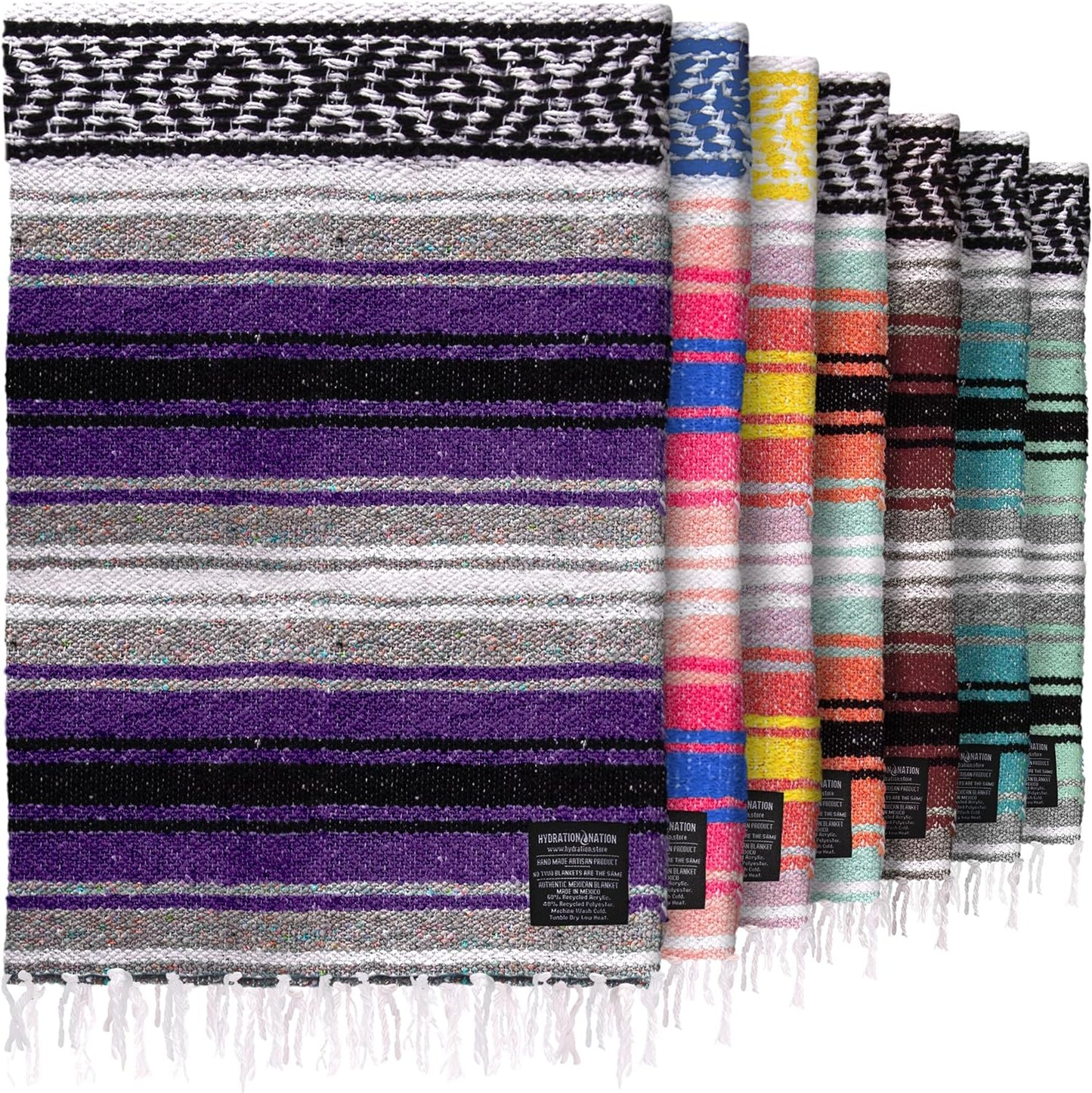Hydration Nation Authentic Large Handwoven Mexican Blanket - Soft Yoga - Durable Serape - Lightweight Falsa, Beach, Camping, Picnic, Outdoor 70"x50" - Mandarin